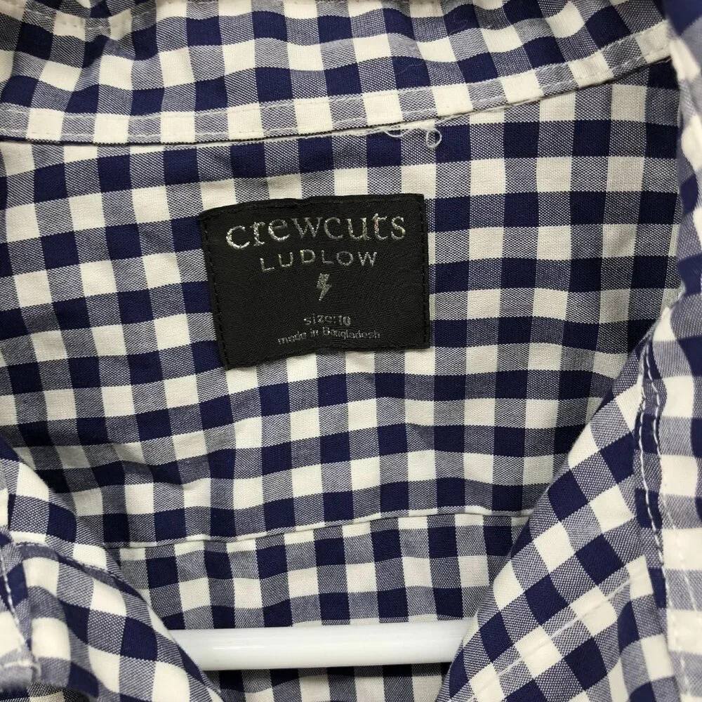 Crewcuts Ludlow‎ Shirt Boys Size 10 Long Sleeve Blue White Gingham Check